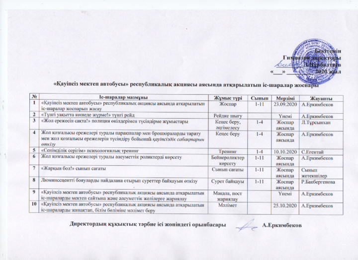 "Қауіпсіз мектеп автобусы" республикалық акциясы